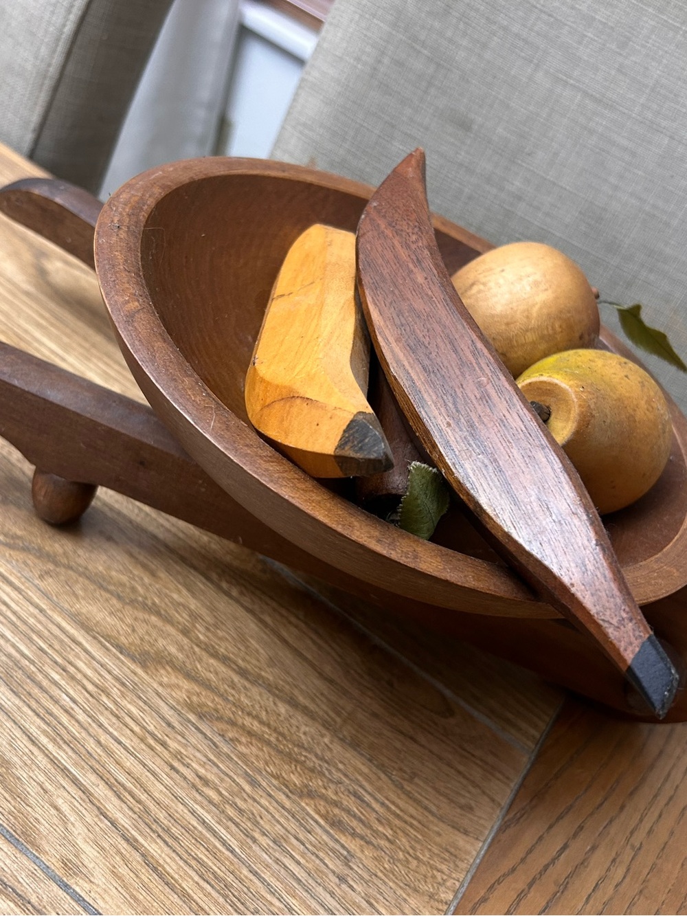 Vintage Woodcraftery farmhouse, rustic wooden fruit with wooden wagon decor